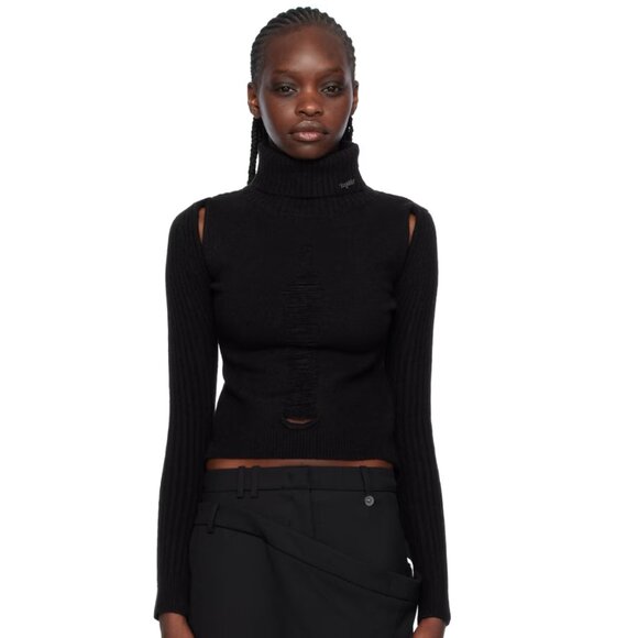 Lesugiatelier Black Distressed Turtleneck - Picture 1 of 4